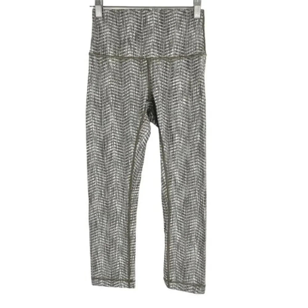Lululemon Wunder Under Crop High Rise Leggings Green Print Women's‎ Size 4